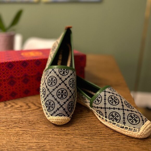 NEW!NWT! Tory Burch T Monogram Jacquard Espadrilles Women Navy Nappa Leather US6 - Picture 1 of 7